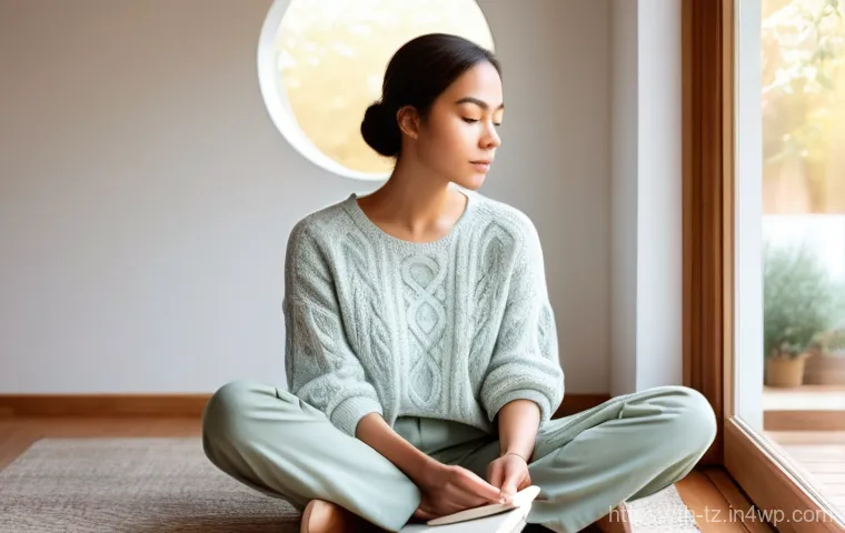 감정 해독을 위한 자아 존중의 실천 - **Prompt 1: Inner Peace Through Self-Reflection**
    A young woman in her mid-20s, with a gentle, s...