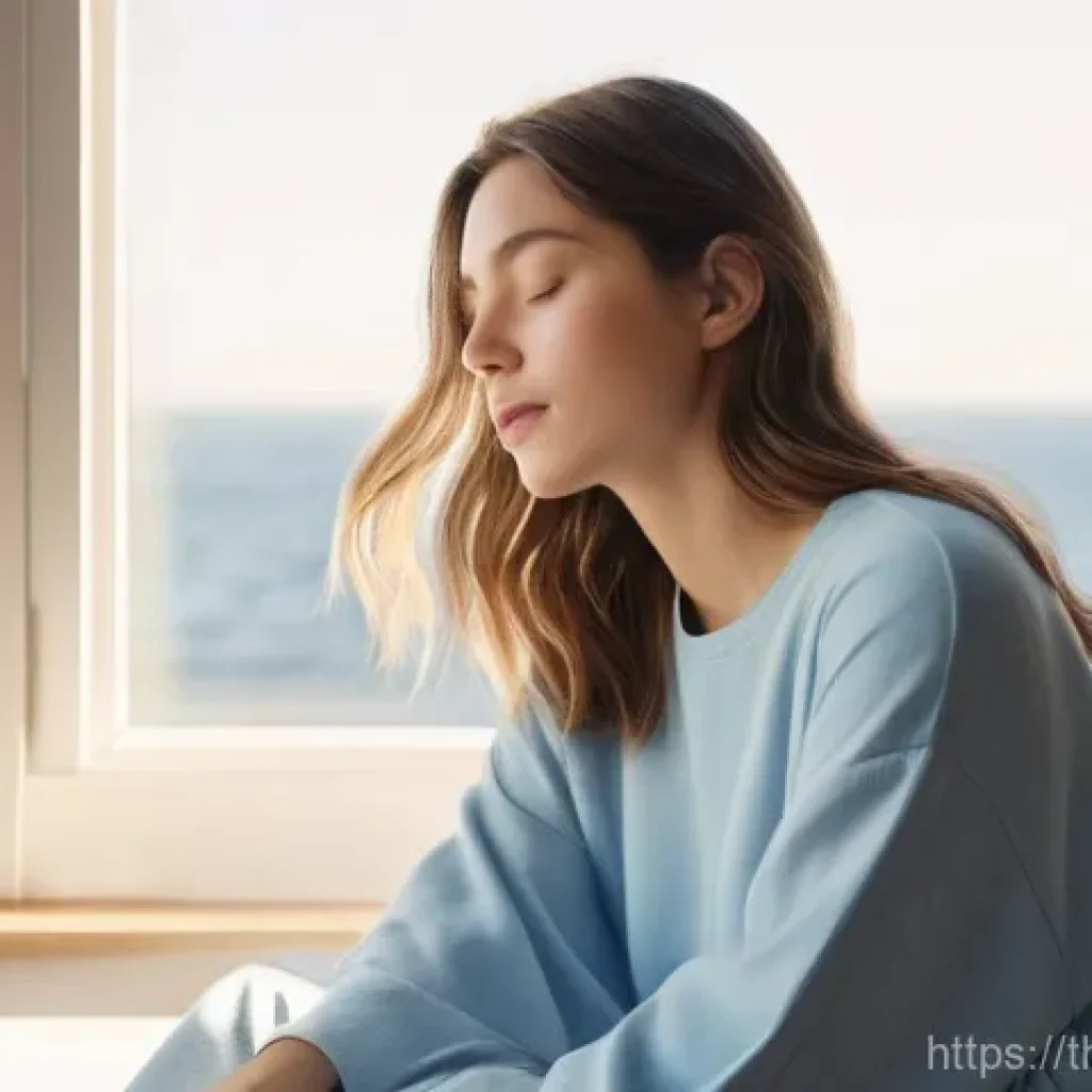 감정 해독과 치유의 관계 - **Prompt:** A young woman, appearing to be in her early twenties, sits peacefully in a sunlit, minim...