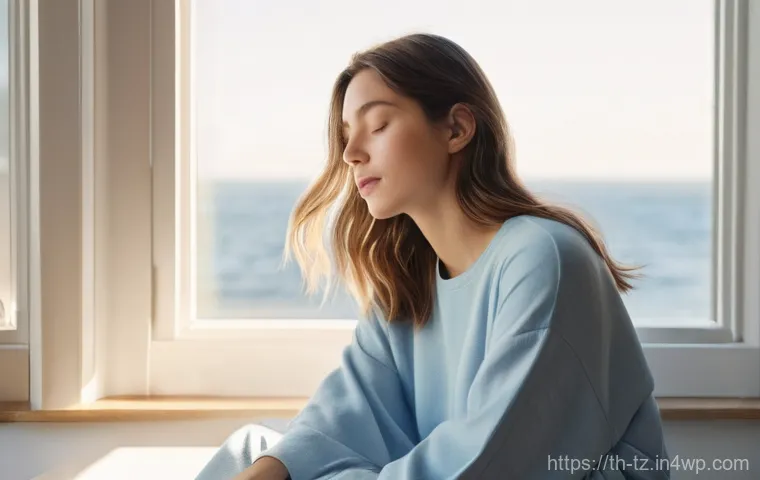 감정 해독과 치유의 관계 - **Prompt:** A young woman, appearing to be in her early twenties, sits peacefully in a sunlit, minim...