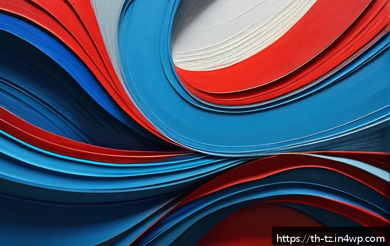 감정 해독의 결과물로서의 창조적 작업 - A vibrant contemporary abstract painting featuring a dynamic interplay of bold red and calming blue ...