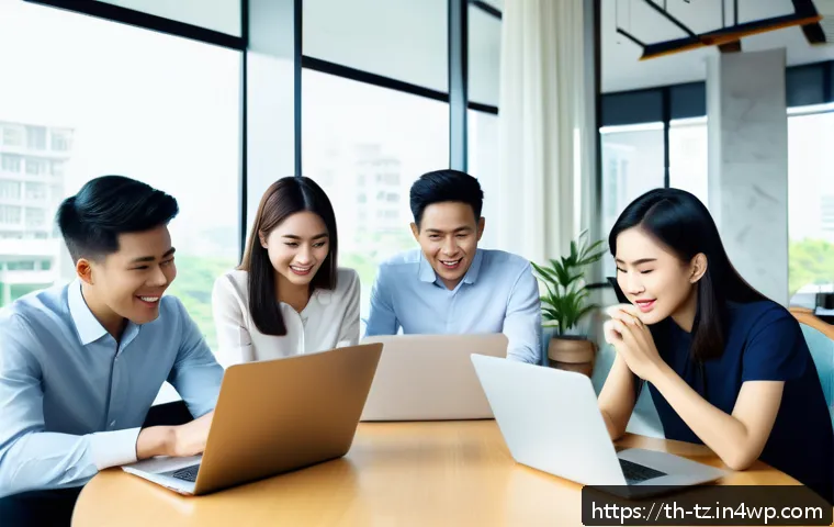 감정 해독의 미래 방향 제시 - A modern digital communication scene showing a diverse group of young Thai professionals in an open ...